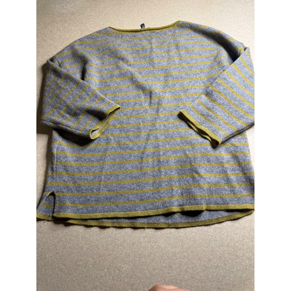 Eileen Fisher Yak Wool Striped Sweater Grey Green Boat Neck M - Picture 4 of 10